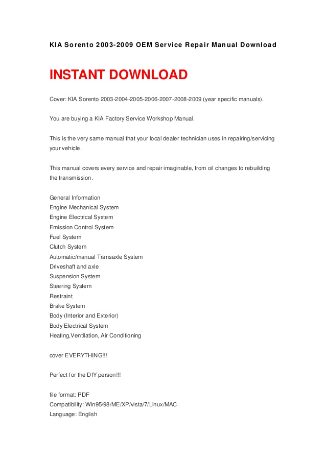 2004 Kia Sorento Repair Manual Download